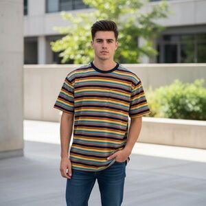 The Hundreds Striped Tee - Navy, Yellow, Orange, Red